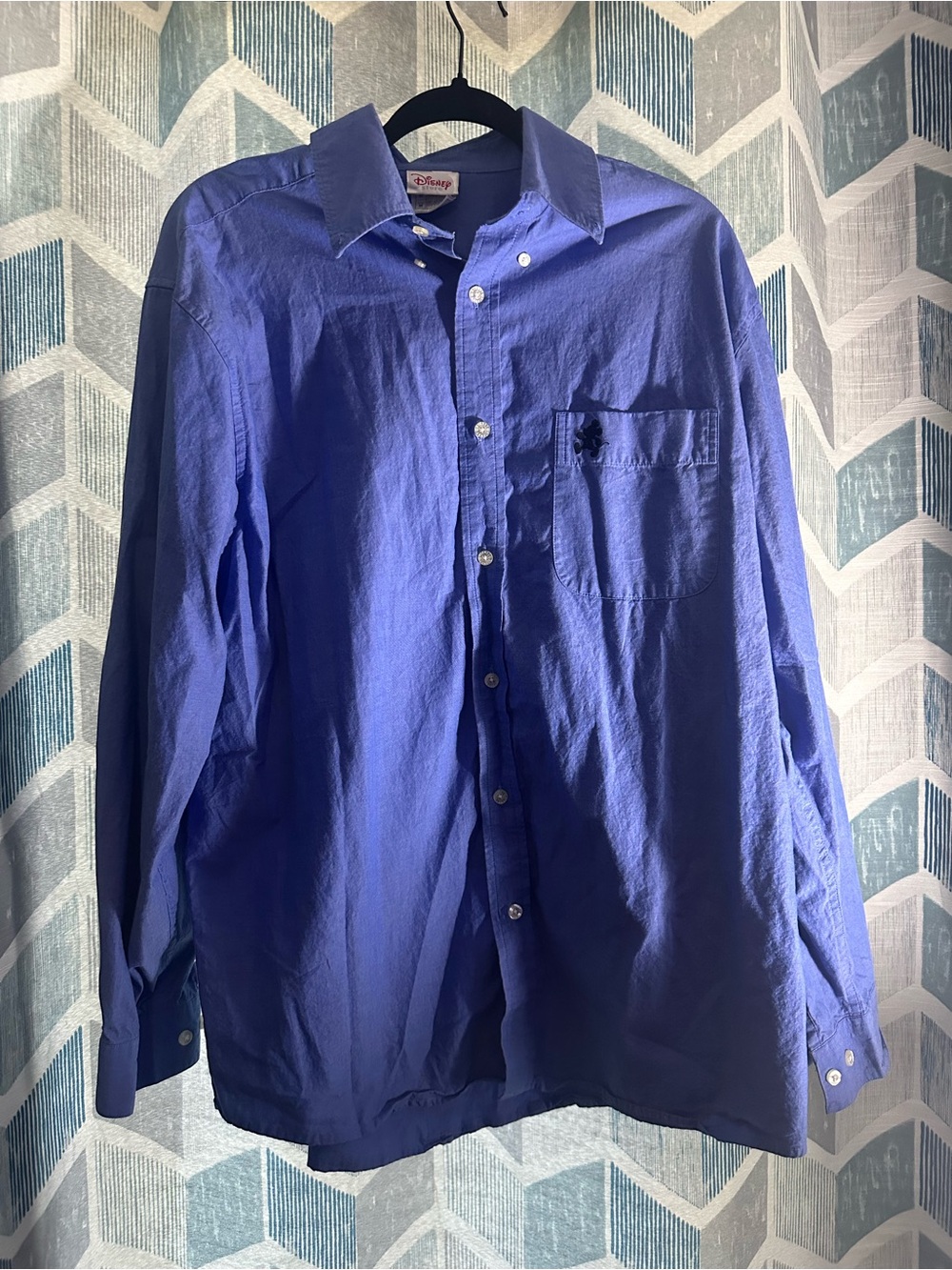 Vintage Disney Store Button Down Shirt Mens Medium Blue Embroidered Mickey Mouse